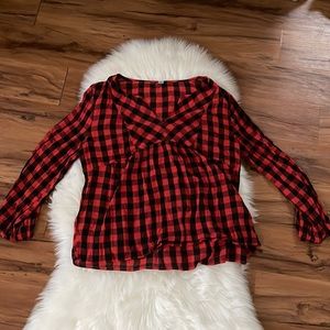 Old Navy Red and Black Plaid Checkered Blouse